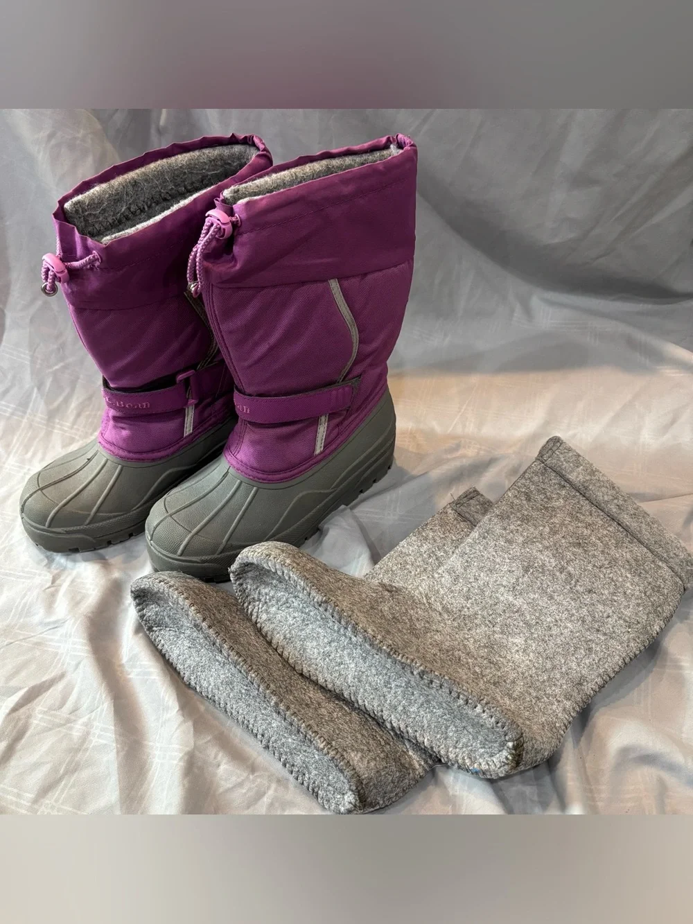 L.L. Bean Kids Northwoods Winter Snow Boots Purple Gray Removable Liners Size 3